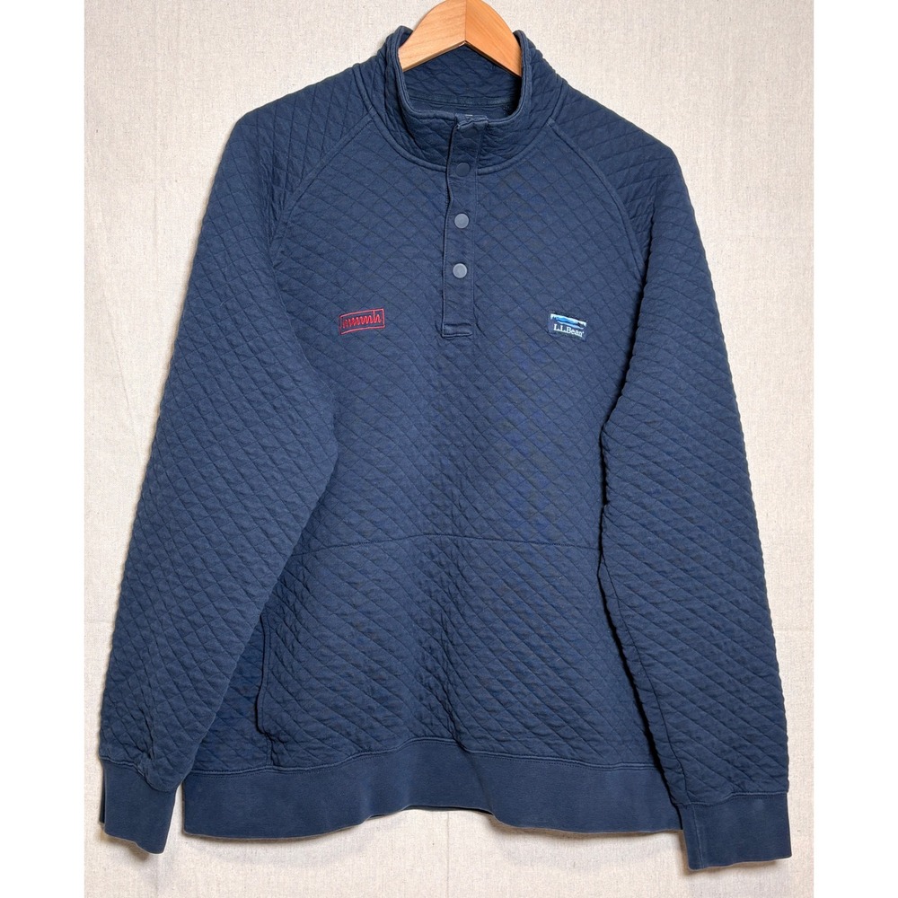 L.L.‎ Bean Mens Quilted Quarter Snap Sweatshirt Navy Blue XL Regular